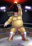  2017 anthro beard belly big_belly brown_body clothing facial_hair fighting_ring hi_res humanoid_hands jockstrap kemono male mammal mask moobs mtflying30371 nipples overweight overweight_male solo underwear ursid volcano wrestler 