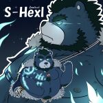  1:1 2018 anthro belly big_belly black_nose blue_body hi_res humanoid_hands kemono male mammal moobs mtflying30371 nipples overweight overweight_male solo text ursid 