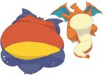  4:3 absurd_res anthro belly biped black_sclera blue_body blue_skin charizard claws fangs feral fire garchomp hi_res horn immobile male morbidly_obese morbidly_obese_feral morbidly_obese_male nintendo obese obese_feral obese_male orange_body overweight overweight_feral overweight_male pok&eacute;mon pok&eacute;mon_(species) red_body red_skin simple_background solo video_games weight_gain white_background white_body yellow_belly yellow_body yellow_eyes yellow_skin zephy_03 