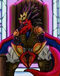  4:5 absurd_res anthro armor chair crown dragon furniture gold hi_res male solo stained_glass throne universaldragon 