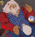  absurd_res anthro body_hair bulge chest_hair clay_calloway_(sing) clothing emoji english_text felid hi_res illumination_entertainment joelbearb lion male mammal mane pantherine sing_(movie) solo text underwear unzipped unzipped_pants 