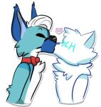  &lt;3 ambiguous_gender anthro arms_at_sides blue_body blue_fur blue_snout bow_tie c0rgilici0us canid canine canis domestic_dog duo eyes_closed flolo fur kissing leaning leaning_forward low_res male male/ambiguous mammal white_chest white_head_tuft ych_(character) 