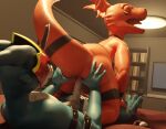  3d_(artwork) absurd_res anal anthro armor bandai_namco belt_accessory butt butt_grab digimon digimon_(species) digital_media_(artwork) duo feral flamedramon foreskin genitals glans guilmon hand_on_butt headgear helmet hi_res knot looking_pleasured male male/male on_bottom on_top penis retracted_foreskin reverse_cowgirl_position roxaszy98 scalie sex spreading_butt_cheeks toe_curl 