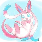  1:1 ambiguous_gender blue_background blue_eyes eeveelution feral fur invalid_color looking_at_viewer nintendo open_mouth pink_body pink_fur pok&eacute;mon pok&eacute;mon_(species) simple_background solo sylveon video_games white_body white_fur 