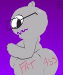  ambiguous_gender anthro big_butt body_writing butt chromatic_aberration embarrassed eyewear eyewear_only glasses glasses_only hi_res mammal modified_bear nude radiohead sharp_teeth simple_background solo solo_focus teeth thisisntokayyy ursid 