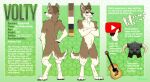 2019 absurd_res anthro armor big_fangs biped brown_body brown_ears brown_eyes brown_fur brown_hair brown_tail canid canine canis cheek_tuft crossed_arms crotch_tuft dated digitigrade elbow_tufts facial_tuft fangs front_view fur glistening glistening_eyes guitar hair headgear helmet hi_res inner_ear_fluff knee_tuft leg_tuft looking_at_viewer male mammal model_sheet musical_instrument neck_tuft plucked_string_instrument rear_view shoulder_tuft smile solo string_instrument tuft white_body white_fur white_inner_ear_fluff white_tail wolf yookie youtube 
