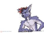  2022 4:3 anthro blue_eyes canid canine canis digital_media_(artwork) domestic_dog ear_piercing ear_ring fingers fur hair koul male mammal piercing solo text url 