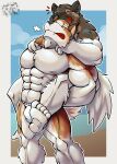  5_toes abs absurd_res akita alaska_(jakewolf00) anthro apollo_(jakewolf00) arm_around_leg asian_clothing beach biceps big_muscles black_nose blush blush_lines brother brothers brown_body brown_fur bulge canid canine canis carrying clothing cloud domestic_dog duo east_asian_clothing eyes_closed feet fundoshi fur hands_on_shoulders happy hi_res humanoid_feet japanese_clothing leg_muscles male male/male mammal multicolored_body multicolored_fur muscular nipples open_mouth pecs piggyback resondog seaside sibling spitz tan_body tan_fur teeth toes underwear water watermark white_body white_clothing white_fundoshi white_fur white_underwear 