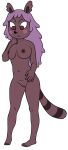 absurd_res alpha_channel anthro barefoot breasts brown_body brown_fur brown_nipples feet female fur genitals hair hi_res looking_down mammal markings nipples nude procyonid purple_eyes purple_hair pussy raccoon ring_(marking) ringtail simple_background solo tail_markings tralalal transparent_background 