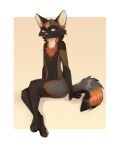  2022 anthro black_body black_fur border digital_media_(artwork) fur grey_body grey_fur gulonine looking_at_viewer mammal marten mustelid musteline nude orange_body orange_fur pink_nose sitting smile solo white_border yshanii 