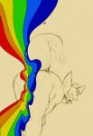  anthro bent_over biped butt eyewear glasses hair hi_res lgbt_pride male oselotti partially_colored perineum presenting presenting_balls presenting_hindquarters pride_colors raised_tail rear_view short_hair signature solo standing 