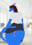  absurd_res anthro arttransor blue blush bottomwear butt clothed clothing hi_res invalid_tag kobold looking_at_viewer looking_back miniskirt office scalie secretary shy skirt 