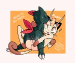  anthro blep bodily_fluids butt cum dialogue female female/female genital_fluids genitals licking meowth nintendo nude pok&eacute;mon pok&eacute;mon_(species) ponporio_(artist) pussy sneasel tongue tongue_out video_games 