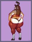  absurd_res anthro antlers biped brown_body brown_fur butt capreoline cervid clothing ear_piercing ear_ring female fur greasymojo hi_res hooves horn latex_stockings leggings legwear mammal piercing reindeer solo thong underwear white_body white_fur 