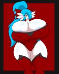  absurd_res anthro big_breasts boots breasts cleavage clothed clothing curvy_figure female footwear gardevoir hair hi_res hourglass_figure huge_breasts hyper hyper_breasts lapis_azureheart legwear nintendo pok&eacute;mon pok&eacute;mon_(species) ponytail shiny_pok&eacute;mon smug_grin solo thick_thighs thigh_boots thigh_highs ultrazeta120 video_games 