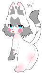  &lt;3 ambiguous_gender anthro black_nose blue_eyes blush body_blush bodypaint butt butt_blush colored digital_drawing_(artwork) digital_media_(artwork) domestic_cat ear_blush eyelashes eyelashes_through_hair face_paint felid feline felis fur gloves_(marking) grey_body grey_fur grey_hair hair hi_res inner_ear_fluff looking_at_viewer looking_back mammal markings okazu presenting presenting_hindquarters pupils raised_tail red_tongue simple_background solo standing tongue tongue_out translucent translucent_hair tuft white_background white_body white_fur white_hair white_pupils 