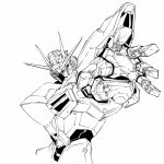  greyscale gundam gundam_seed gundam_seed_destiny lineart looking_at_viewer mecha monochrome no_humans open_hand science_fiction solo strike_freedom_gundam v-fin white_background yuu_(s_graphics_tri) 