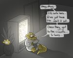  2015 alphys anthro blinkpen chips_(food) duo english_text female flowey_the_flower food lizard low_res male potato_chips reptile scalie scared shaking stuttering text undertale undertale_(series) vending_machine video_games 