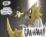  2015 5:4 alphys anthro blinkpen chips_(food) duo english_text female flowey_the_flower food lizard low_res male potato_chips reptile scalie scared screaming shaking stuttering text undertale undertale_(series) vending_machine video_games 