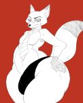  2022 4_fingers a-side anthro big_bulge bulge canid canine clothing disney fingers fox fur half_thong hand_on_hip hi_res inner_ear_fluff looking_at_viewer male mammal mostly_nude navel necktie nick_wilde raised_tail smile solo standing thong tuft underwear wide_hips zootopia 