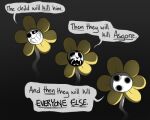  2015 black_background blinkpen dialogue english_text feral flowey_the_flower looking_at_viewer low_res male multiple_expressions simple_background solo text undertale undertale_(series) video_games 