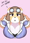  2017 angry annoyed anthro big_breasts blonde_hair breasts business_suit businesswear canid canine canis cleavage clothed clothing dialogue digital_drawing_(artwork) digital_media_(artwork) domestic_dog english_text eyewear female fur goggles hair hand_behind_back hat headgear headwear jwinkz long_hair mammal red_eyes scolding solo suit text the_boss_(theycallhimcake) white_body white_fur yellow_body yellow_eyes yellow_fur 