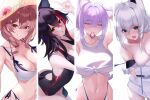  animal_ears armpits belly bikini blue_eyes bra braid breasts cleavage curvy eyebrows_visible_through_hair hair_ornament hat highres hip_focus hololive hololive_gamers huge_breasts inugami_korone kaneko_(bblogtinhan) large_breasts multiple_girls narrow_waist navel nekomata_okayu ookami_mio plump ponytail red_eyes shirakami_fubuki shirt slingshot_swimsuit smile swimsuit thick_thighs thighs twintails underwear virtual_youtuber wet 