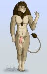  2020 4_fingers 4_toes abs anthro athletic athletic_anthro athletic_male balls brown_mane brown_nose cel_shading chest_tuft claws faru_nguvu feet felid finger_claws fingers fur genitals hi_res hindpaw humanoid_hands lion male mammal mane muscular muscular_anthro muscular_male navel nude pantherine paws pecs penis red_eyes shaded signature solo standing story story_in_description strikersa tail_tuft tan_body tan_fur toe_claws toes tuft yellow_sclera 