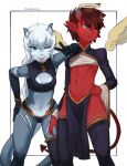  breasts clothing demon duo female hair halo hi_res horn horned_humanoid humanoid humanoid_pointy_ears looking_at_viewer male not_furry red_body red_skin seraziel small_breasts spade_tail 
