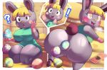 2022 absurd_res aerth anal animal_crossing anthro anus blush bonbon_(animal_crossing) butt clothed clothing digital_media_(artwork) easter_egg exclamation_point female genitals hair hi_res lagomorph leporid mammal nintendo open_mouth pussy question_mark rabbit solo video_games 