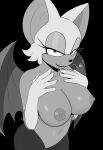  &lt;3 anthro bat_wings big_breasts black_background breasts chiropteran clothed clothing female greyscale haaru hi_res looking_at_viewer mammal membrane_(anatomy) membranous_wings monochrome nipples rouge_the_bat sega simple_background solo sonic_the_hedgehog_(series) topless topless_female wings 