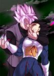  2boys armor bangs bara black_hair blood blood_on_clothes blood_on_hands blue_bodysuit bodysuit broken_armor chest_armor closed_eyes dougi dragon_ball dragon_ball_super evil_smile gacharunta gloves goku_black hand_on_another&#039;s_mouth holding_hands injury looking_at_viewer male_focus multiple_boys muscular muscular_male open_mouth pink_eyes pink_hair saiyan saiyan_armor short_hair smile spiked_hair super_saiyan super_saiyan_rose tongue tongue_out uniform vegeta white_gloves 