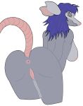  absurd_res anonymous_artist anthro anus big_breasts breasts butt didelphid female genitals hair hi_res lineless mammal marsupial pose presenting presenting_anus presenting_hindquarters presenting_pussy purple_eyes purple_hair pussy reiko_ito solo thick_tail 