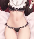  1girl ass_visible_through_thighs black_nails black_panties breasts close-up commentary dakimakura_(medium) english_commentary frilled_panties frills groin hands_up head_out_of_frame iwbitu long_hair long_sleeves nail_polish navel panties puffy_sleeves red_hair rizu-kyun shrug_(clothing) solo sono_bisque_doll_wa_koi_wo_suru thighs underwear unfinished 