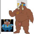  2022 anthro balls belly big_belly brown_body cartoon_network chowder_(series) elephant elephantid facial_piercing flaccid gazpacho_(chowder) genital_piercing genitals humanoid_genitalia humanoid_penis male mammal moobs nipples nose_piercing nose_ring overweight overweight_male penis penis_piercing piercing prince_albert_piercing proboscidean solo wkd 