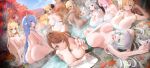  6+girls ahoge anila_(granblue_fantasy) animal_ears aqua_eyes armpits arms_behind_head arms_up ass autumn autumn_leaves bangs bath bathing blonde_hair blue_eyes blue_hair blush breasts brown_eyes brown_hair catura_(granblue_fantasy) character_request cleavage closed_mouth collarbone covering covering_breasts dark_skin eyebrows_visible_through_hair granblue_fantasy green_eyes hair_between_eyes hair_ornament hair_over_one_eye highres horns huge_breasts jewelry kumbhira_(granblue_fantasy) long_hair looking_at_viewer looking_back multicolored_hair multiple_girls naked_towel narmaya_(granblue_fantasy) nude nude_cover onsen open_mouth orange_eyes outdoors parted_lips partially_submerged pink_hair pointy_ears ponytail purple_eyes purple_hair red_eyes red_hair rock short_hair sideboob silver_hair skindentation sky smile steam towel twintails very_long_hair water wet xiujia_yihuizi 