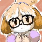  animal_crossing bronzecatworld canid canine canis domestic_dog eyewear female feral glasses isabelle_(animal_crossing) mammal nintendo solo video_games 