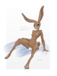  4_toes absurd_res anthro bestbake birth black_eyes black_sclera breasts brown_body brown_fur dark_eyes egg feet female female_focus fur genitals hand_on_leg hi_res lagomorph leaning leporid mammal nipples oviposition pink_nose pregnant pregnant_female rabbit simple_background solo spread_legs spreading tan_body tan_fur toes 