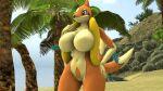  16:9 2021 3d_(artwork) anthro big_breasts black_eyes breasts coconut_tree digital_media_(artwork) dnrud12 featureless_breasts female floatzel fruit_tree genitals hand_on_hip hi_res holding_object navel nintendo nude orange_body orange_skin palm_tree plant pok&eacute;mon pok&eacute;mon_(species) pok&eacute;morph pose pussy rock sand solo source_filmmaker standing tree video_games water widescreen yellow_body yellow_skin 