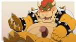  2022 anthro belly big_belly blush bowser censored erection eto1212 genitals hi_res humanoid_hands kemono koopa male mario_bros nintendo overweight overweight_male penis scalie simple_background solo video_games 