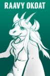  anthro ear_piercing eyelashes female giraffid green_and_white hair hi_res horn long_hair looking_at_viewer mammal monochrome navel neckerchief okapi open_mouth open_smile piercing sharp_horn smile solo yookie 