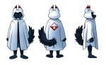  anthro biped black_body black_fur black_nose black_tail blue_eyes canid clothing fluffy fluffy_tail front_view fur male mammal model_sheet multicolored_robe plantigrade rear_view red_robe robe side_view simple_background solo standing two_tone_robe white_background white_robe yookie 