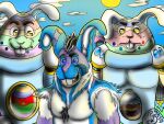  anthro easter easter_bunny easter_egg feral golems group hi_res holidays humanoid male male/male muscular muscular_male poochybig trio 