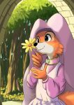  anthro canid canine clothing disney dress female flower fox hi_res maid_marian mammal neo-shrek plant red_fox robin_hood_(disney) solo tree veil 