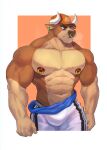  abs anthro blue_eyes bodily_fluids bovid bovine buck_(rsotart) cattle clothed clothing facial_piercing hi_res horn male mammal muscular muscular_anthro muscular_male navel nipple_piercing nipples nose_piercing pecs piercing rsotart solo sweat 