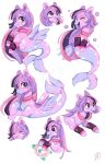  bodily_fluids bubble collar ear_piercing fan_character feral fish hair hasbro hi_res ipun marine multicolored_hair my_little_pony open_mouth piercing pink_body purple_body purple_eyes seahorse signature smile spots spotted_body syngnathid syngnathiform tears watermark wings 