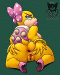  absurd_res accessory anthro anus big_butt blue_eyes bracelet butt female genitals green_background hair_accessory hair_bow hair_ribbon hi_res high_heels jewelry kneeling koopa koopaling lips looking_at_viewer looking_back looking_back_at_viewer mario_bros nintendo presenting presenting_anus presenting_hindquarters presenting_pussy pussy ribbons scalie shell simple_background solo spiked_shell spikes spikes_(anatomy) spread_anus spread_butt spread_pussy spreading sr thick_lips thick_thighs video_games wendy_o._koopa yellow_body 