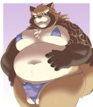  2022 anthro balls belly big_belly bikini black_nose bodily_fluids brown_body bulge canid canine clothed clothing crossdressing cum cum_in_clothing cum_through_clothing erection erection_under_clothing genital_fluids genitals gyobu hi_res humanoid_hands kemono lifewonders male mammal moobs navel overweight overweight_male ptcmtr raccoon_dog solo swimwear tanuki tattoo tokyo_afterschool_summoners video_games wet wet_clothing 