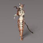  3d_(artwork) 4_toes anthro bengal_tiger bent_arm big_eyes black_ears blue_eyes breasts curled_tail digital_media_(artwork) digitigrade dual_wielding earthclan3d facial_markings featureless_breasts feet felid female front_view fur glistening glistening_body glistening_fur grey_background head_markings head_tilt hi_res holding_melee_weapon holding_object holding_weapon khopesh mammal markings melee_weapon orange_body orange_fur pantherine pink_nose piper_(earthclan) raised_arm simple_background solo striped_arms striped_body striped_chest striped_face striped_fur striped_legs striped_markings striped_tail stripes sword tail_markings tiger toes walking weapon white_body white_breasts white_fur white_inner_ear white_whiskers 