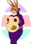  anthro bedroom_eyes belly big_belly big_breasts big_nipples breasts cadbury cadbury_bunny clothed clothing easter female genitals half-closed_eyes hand_on_stomach hands_behind_back hi_res holding_belly holidays jorge-the-wolfdog lagomorph leporid mammal mascot narrowed_eyes neck_bow nipples open_mouth playboy_outfit pregnant pussy rabbit revealing_outfit seductive simple_background smile solo topless 